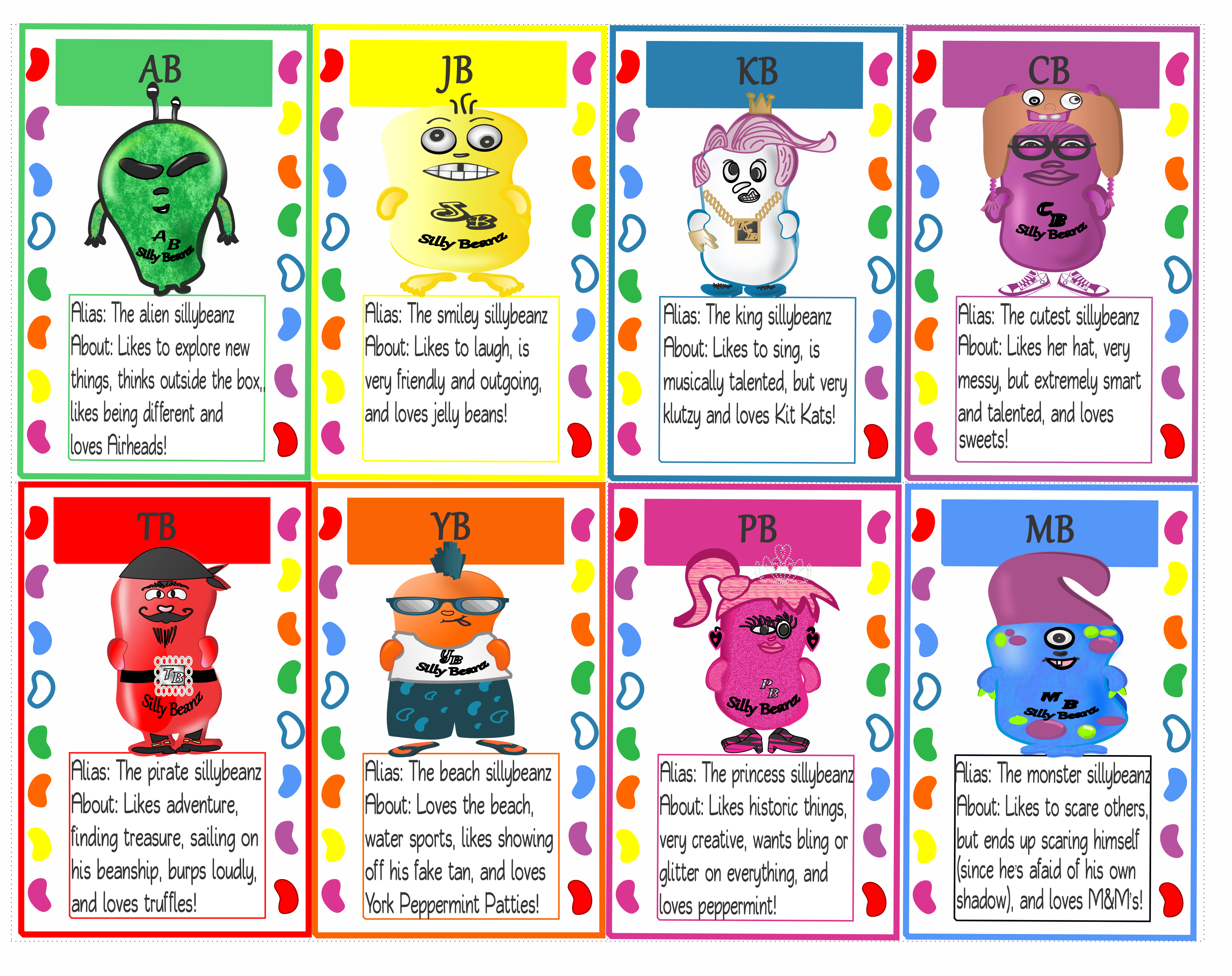 Free Printable Meet The Sillybeanz Trading Cards Make Your Own Cards More Sillybeanzland